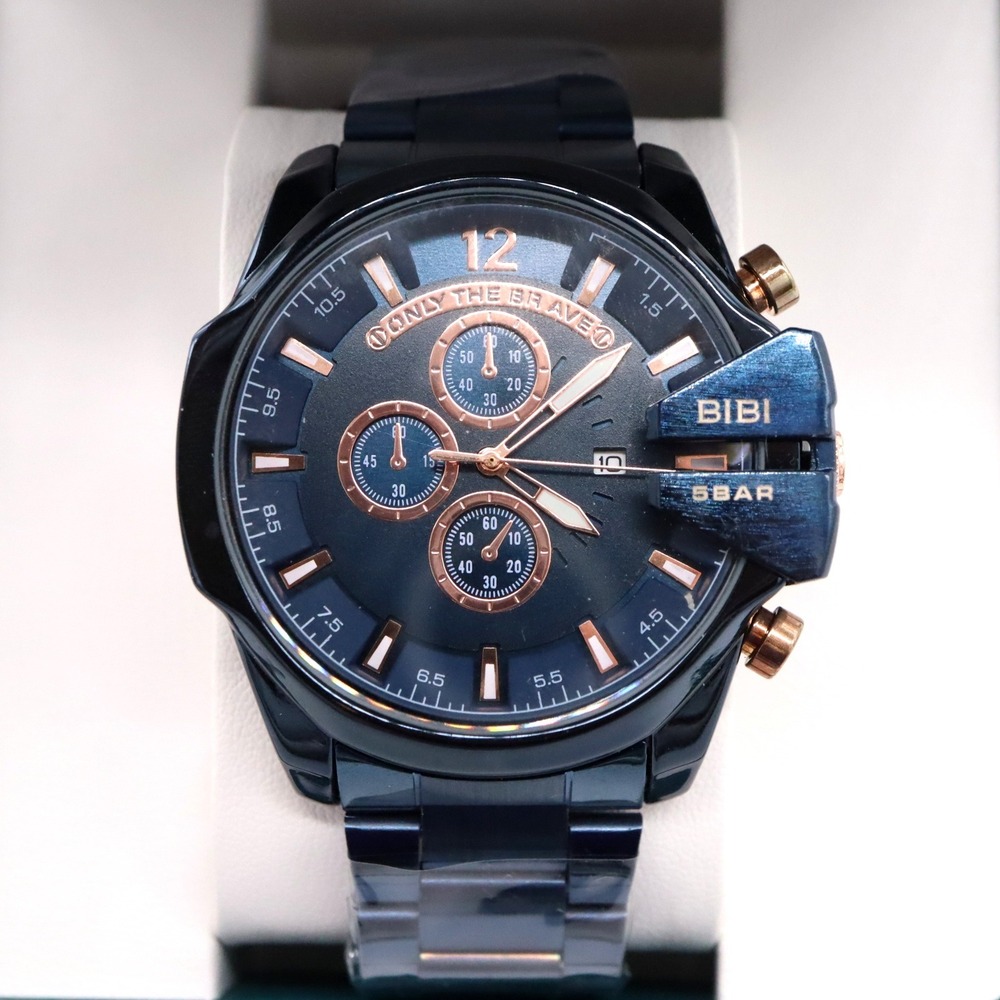 BIBI Only the Brave Quartz Watch Deep Blue & Rose Gold K7073 w/ Box